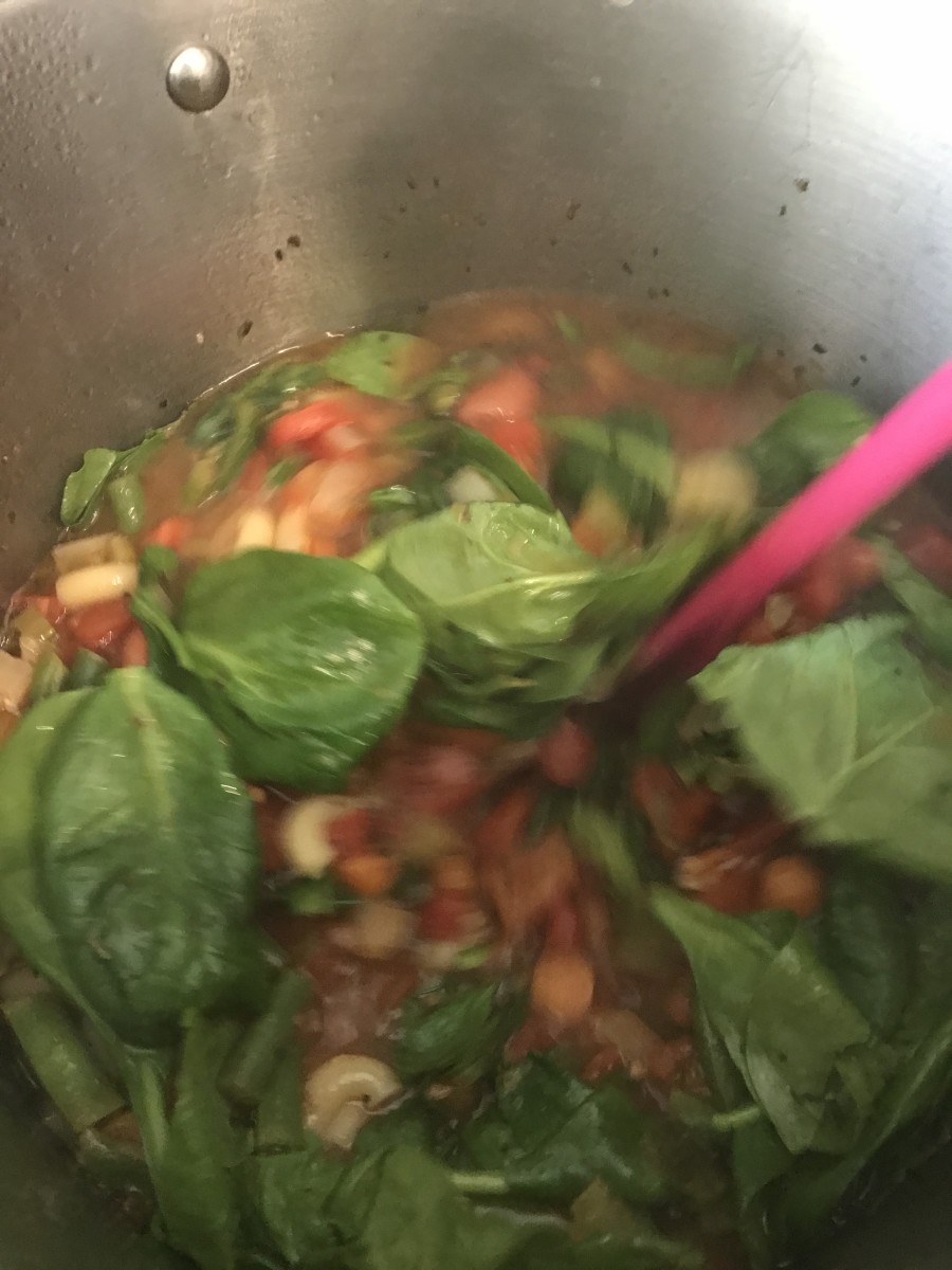 Stir in fresh spinach. By the time the spinach has wilted, it's perfect. It will retain it's fresh taste and texture in only minutes. 
