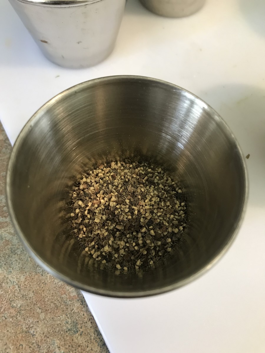 Dried oregano, thyme and basil, onion and garlic powder, salt and pepper. Each one plays an important role in developing flavor. 