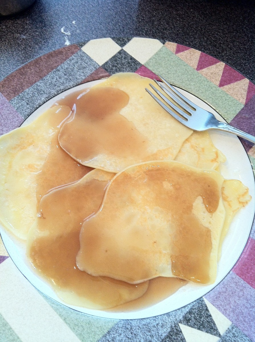 Swedish pancakes that are covered liberally in maple syrup. Mmm, mmm, good!