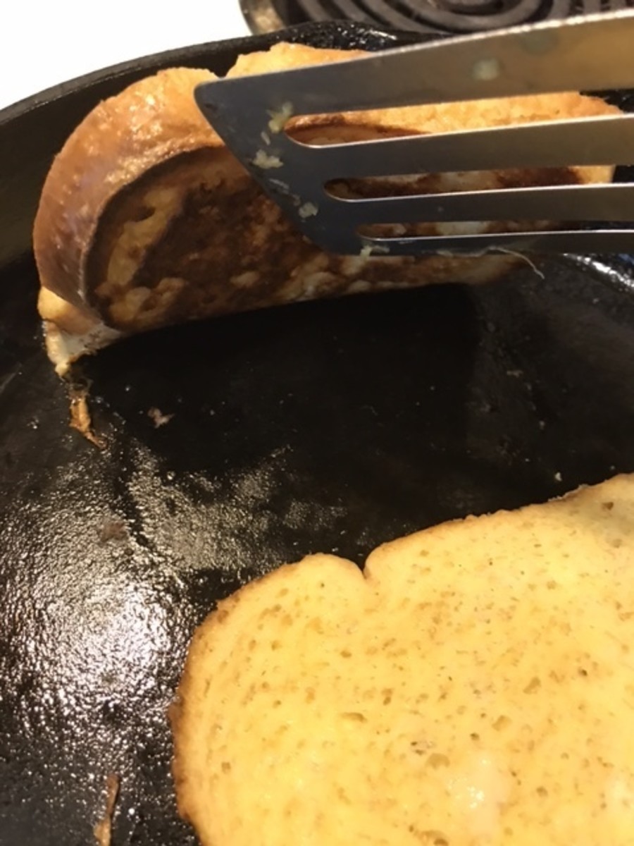 Let the French Toast sit in the hot skillet for about 4-5 minutes before turning. The bottom should turn a lovely, golden brown. Turn it once, and let the second side cook another 4-5 minutes.