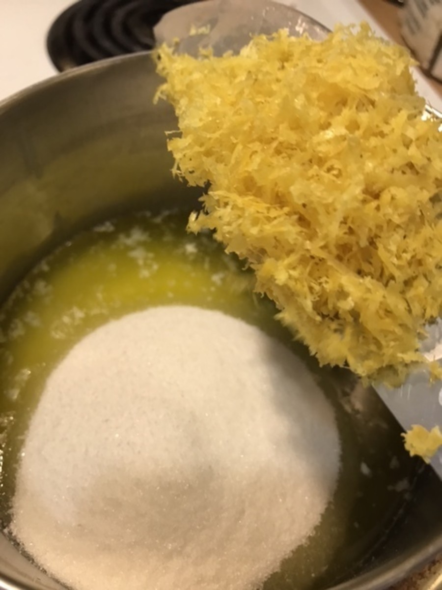 Add lemon zest to the butter and sugar mixture. You can work off the heat at this point. 