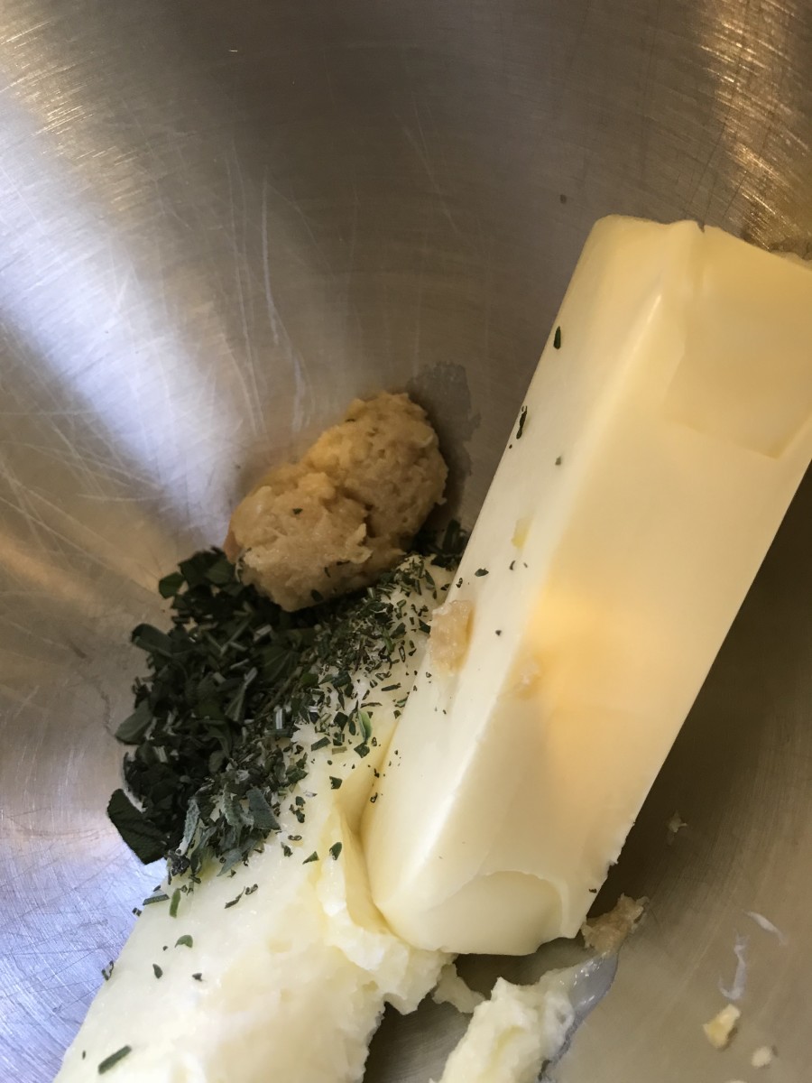 Nothing could be simpler than making herb butter. Just throw everything in a bowl and whip it all together.