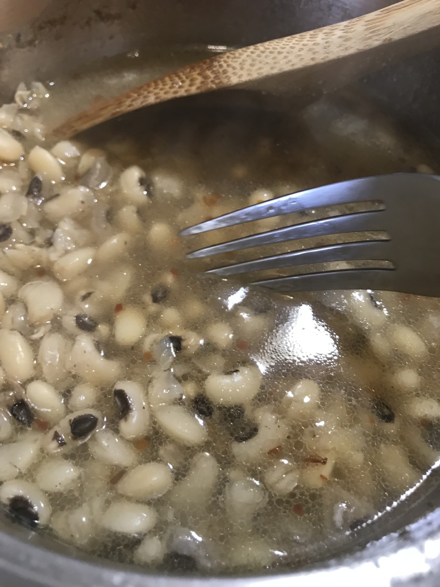 Taste a couple of the black eyed peas after an hour of cooking time. This lets you know how close they are to being done. They should be very tender, but not mushy. This also lets you adjust for seasoning.