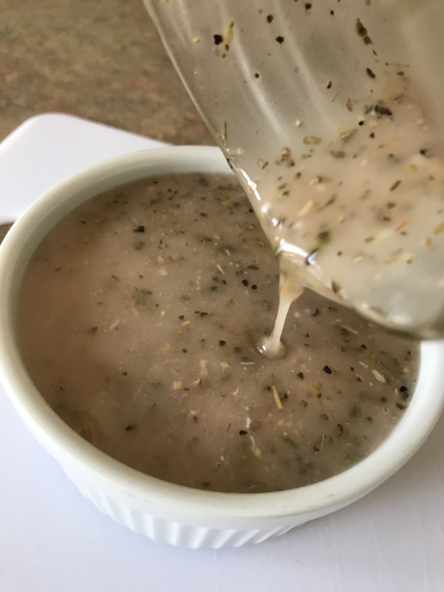 You can stash the dressing in the fridge for up to several days if you want to make it ahead - just give it a good hard shake again before serving. The olive oil could solidify in the fridge, but it will liquefy as it comes to room temperature.