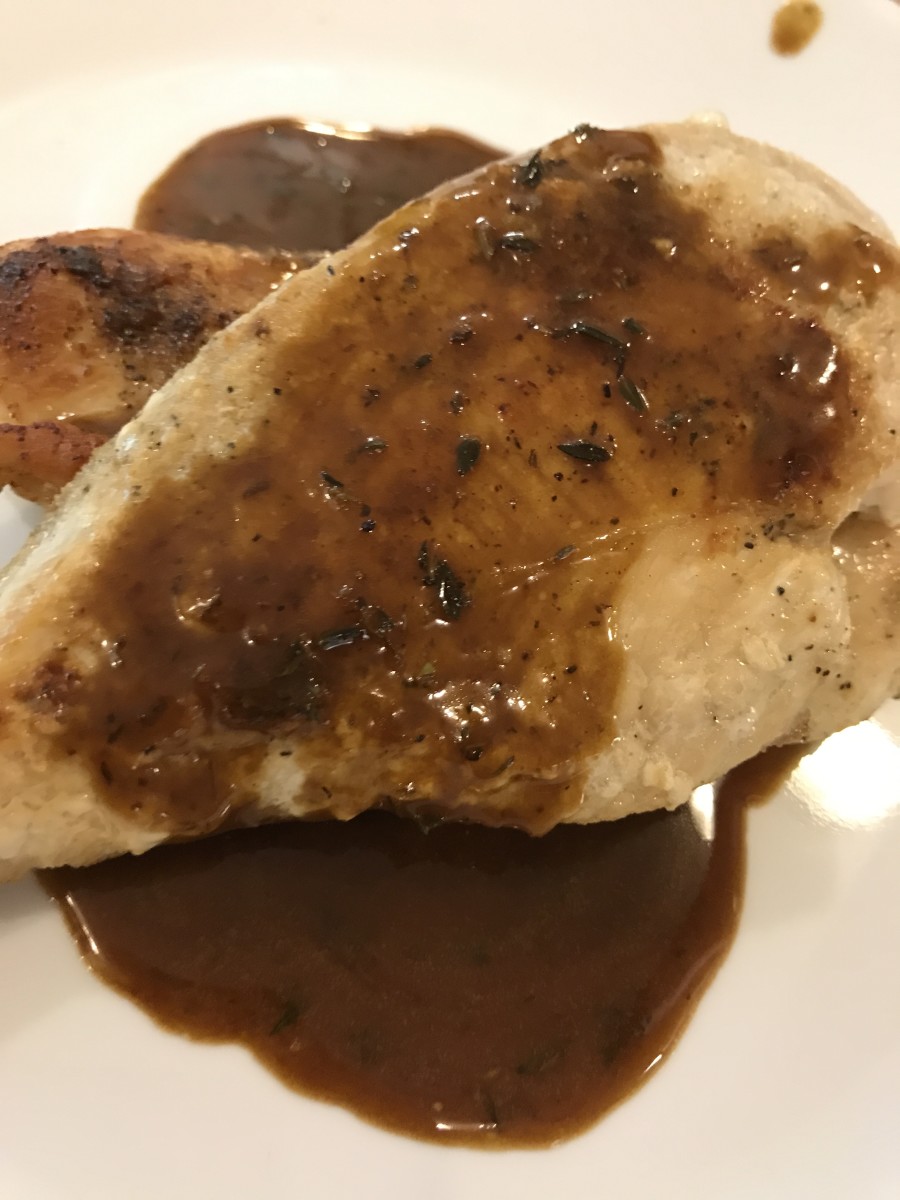 A simple piece of pan seared chicken is elevated by the addition of a quick pan sauce. A plain piece of protein becomes restaurant quality with a few simple steps.