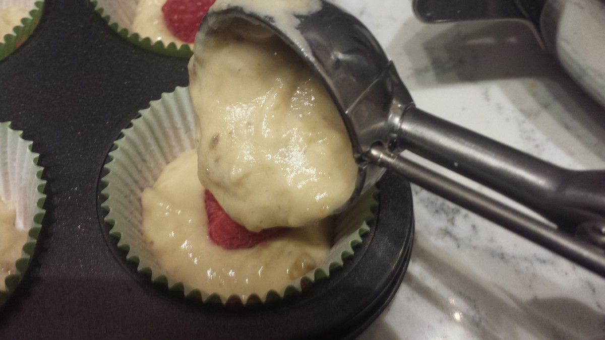 Cover fruit with batter, half to three-quarters full.