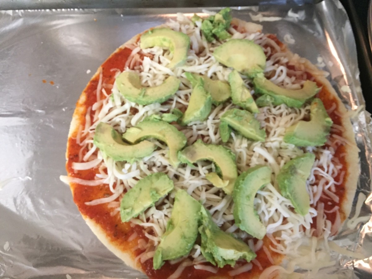 The assembled pizza, just before baking.