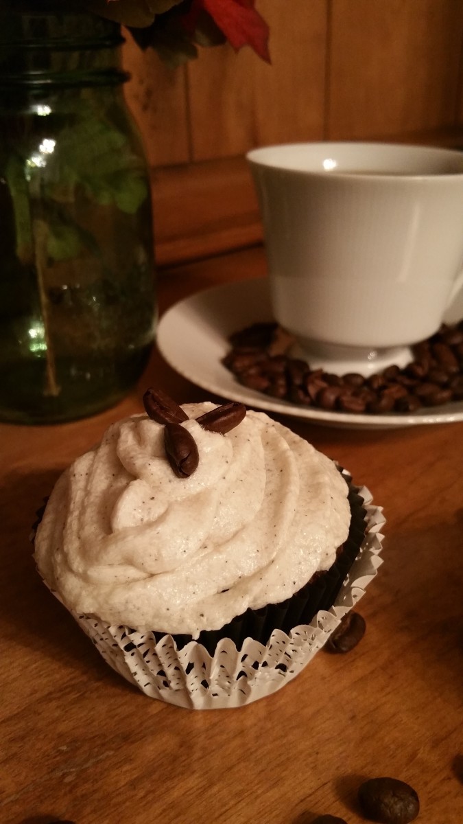Chocolate coffee cupcakes with vanilla coffee frosting