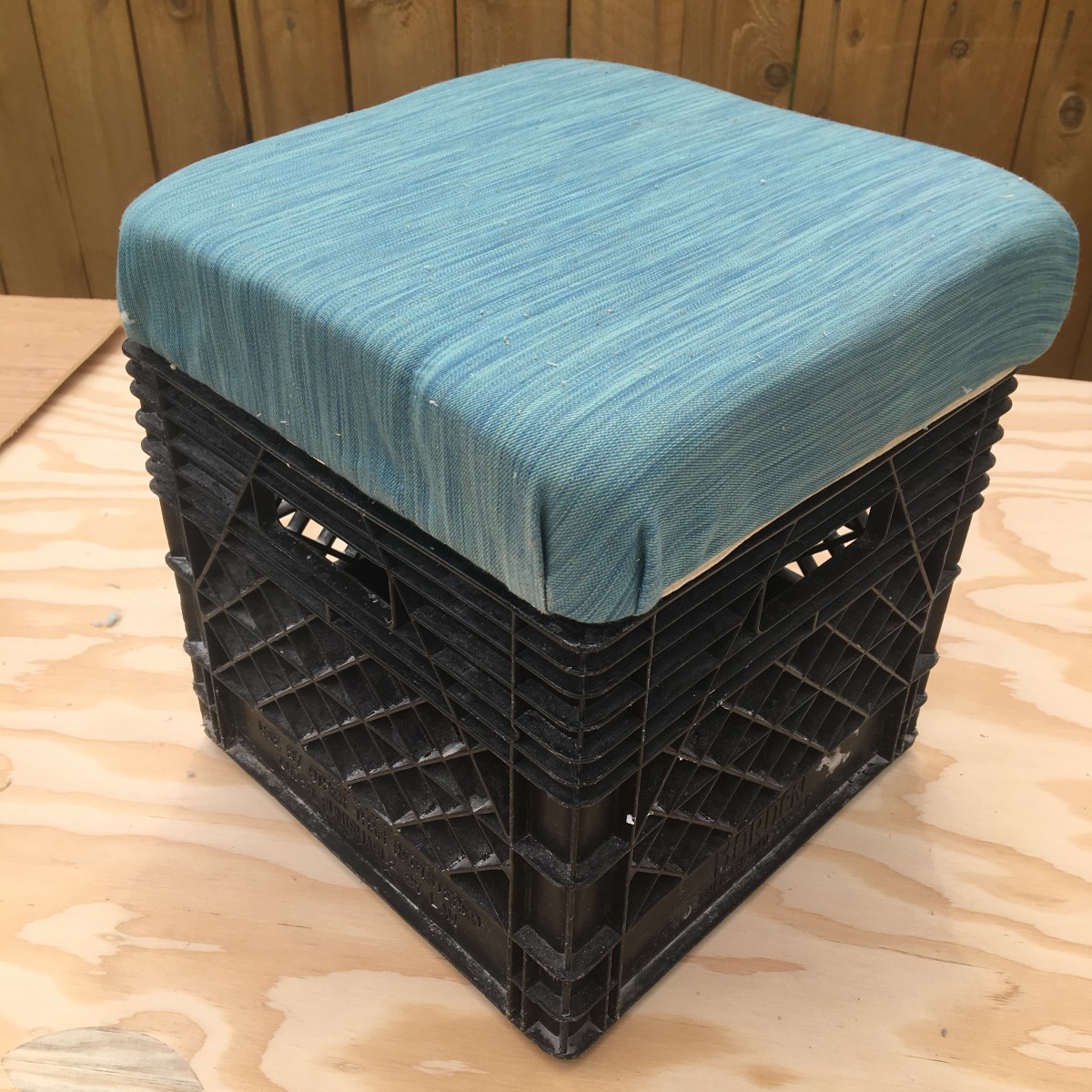 The completed milk crate ottoman