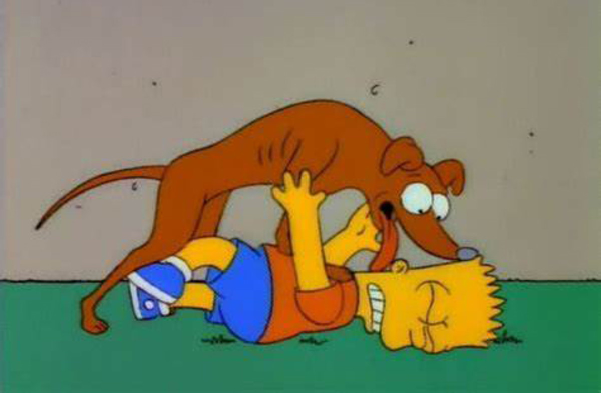 Bart Simpson and his dog.
