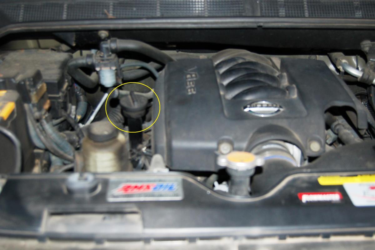The fill neck should be located on the left side of the engine (yellow circle). 