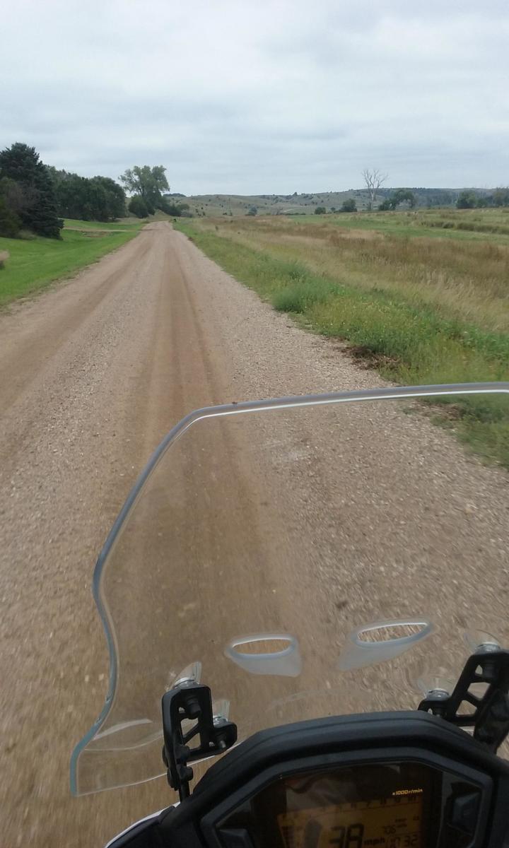 Riding the back roads - standing up and doing about 40 miles per hour.