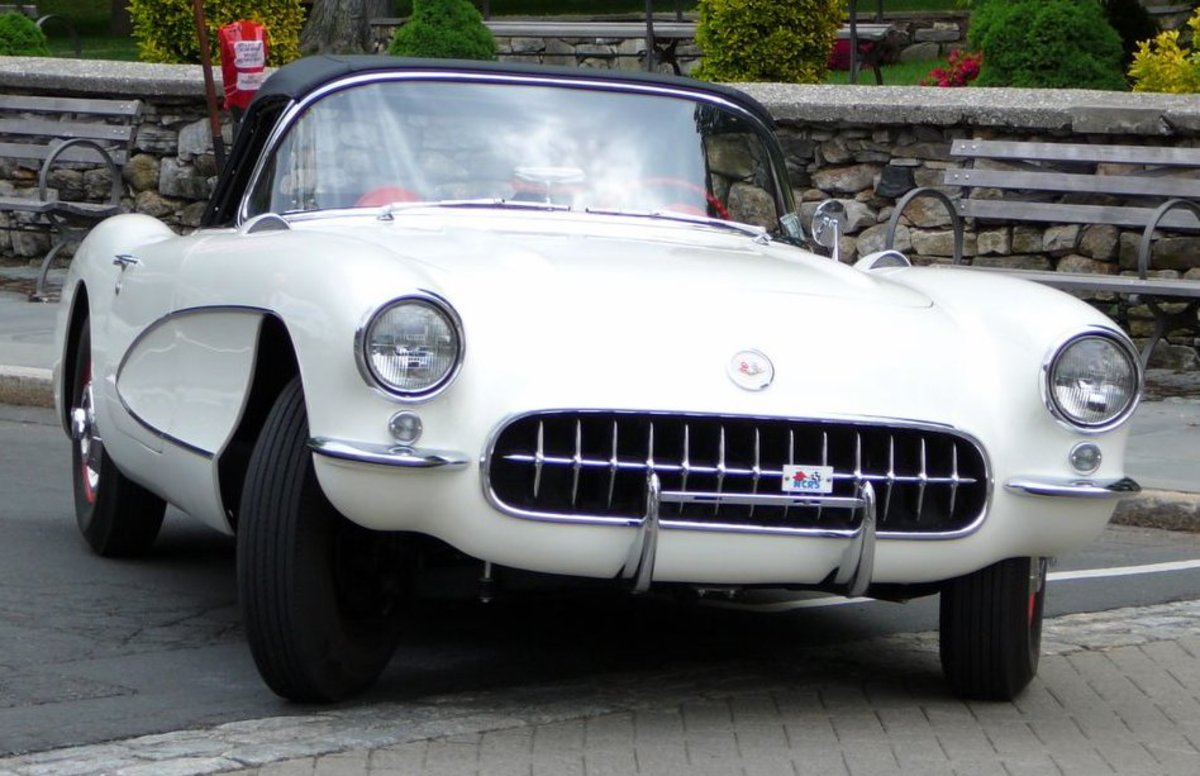 Chevrolet debuted a "sports car" version, the Corvette, in 1953 with a tame 6-cyl engine and "slushbox" transmission. It later morphed into a road monster with legendary speed. ('56 shown)
