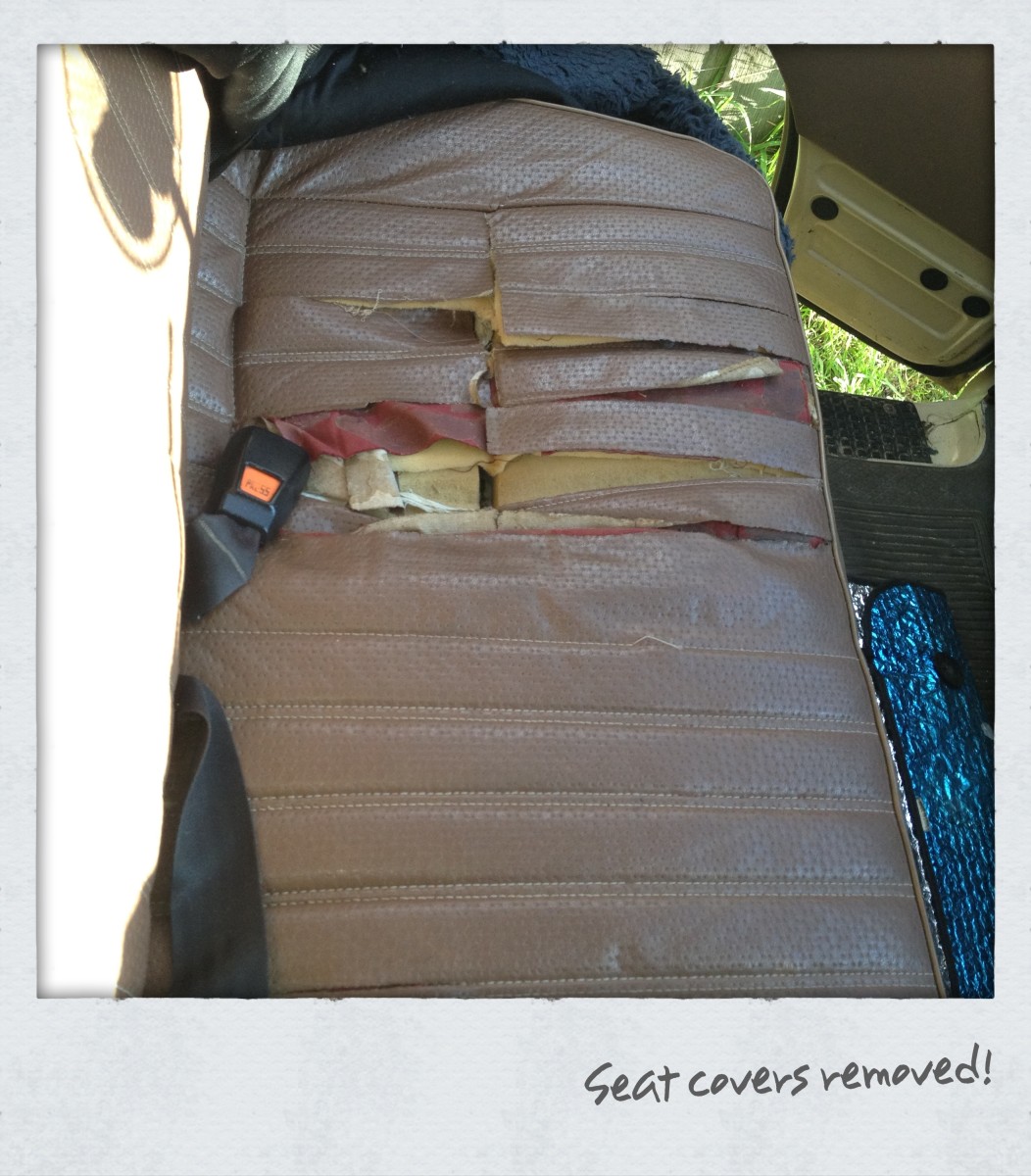 After repairing the tears car seat covers were sewn to save $$