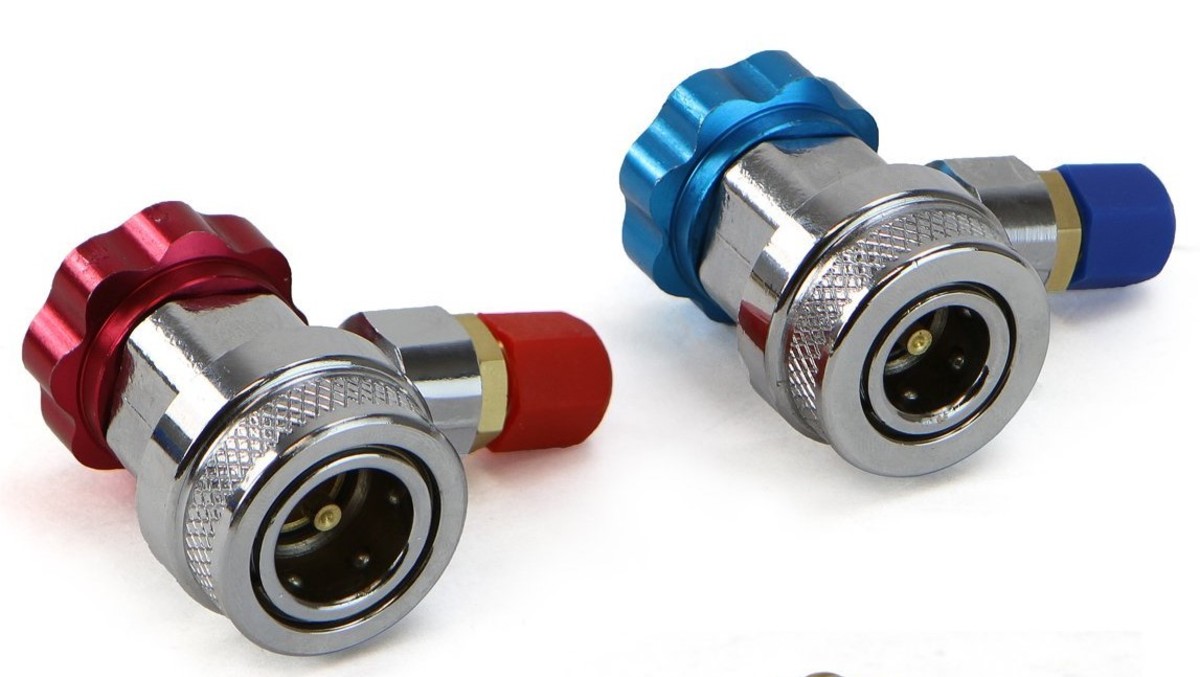 High (red) and Low (blue) a/c port Quick Connect Couplers