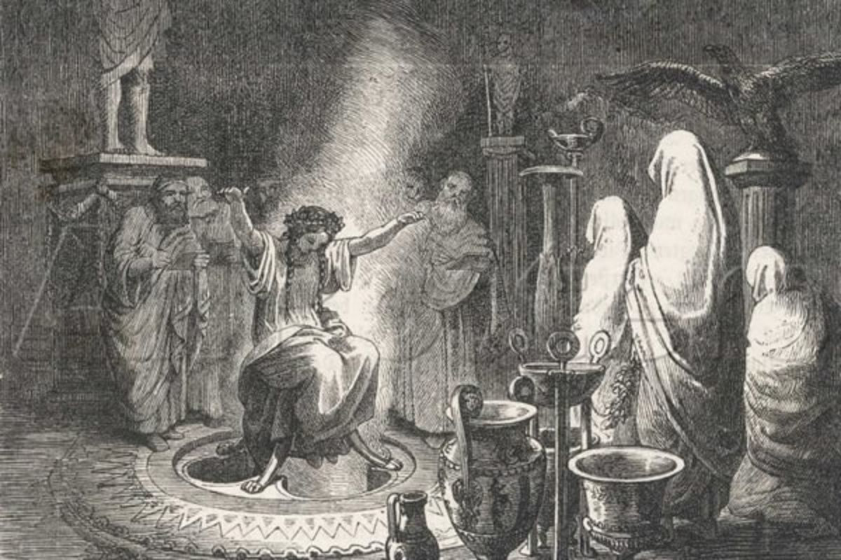 This is Heinrich Leutemann's depiction of the Oracle of Delphi. 
