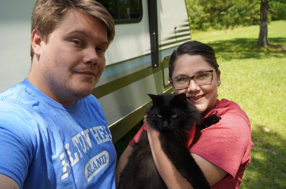 We live in a 24-foot travel trailer, so we have to take our cat outside for exercise.
