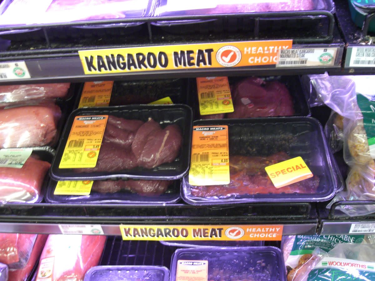 Kangaroo meat at the supermarket.