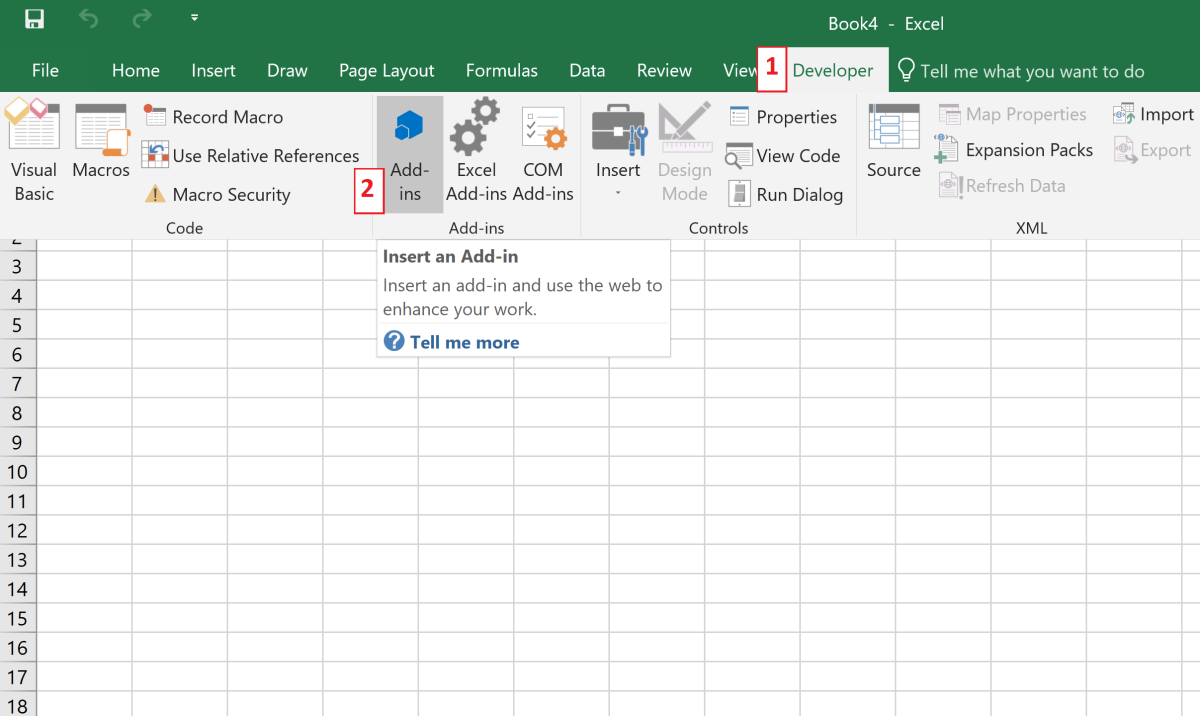 Steps to manage add-ins in Excel.