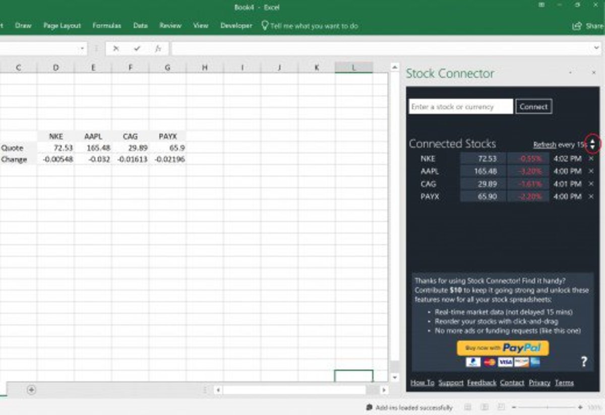 excel for mac live stock quotes