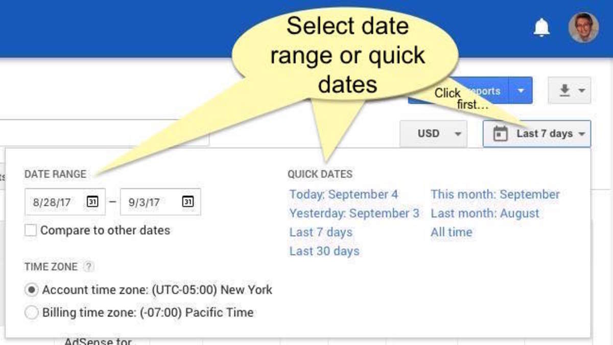 Select the date range to display in the report.