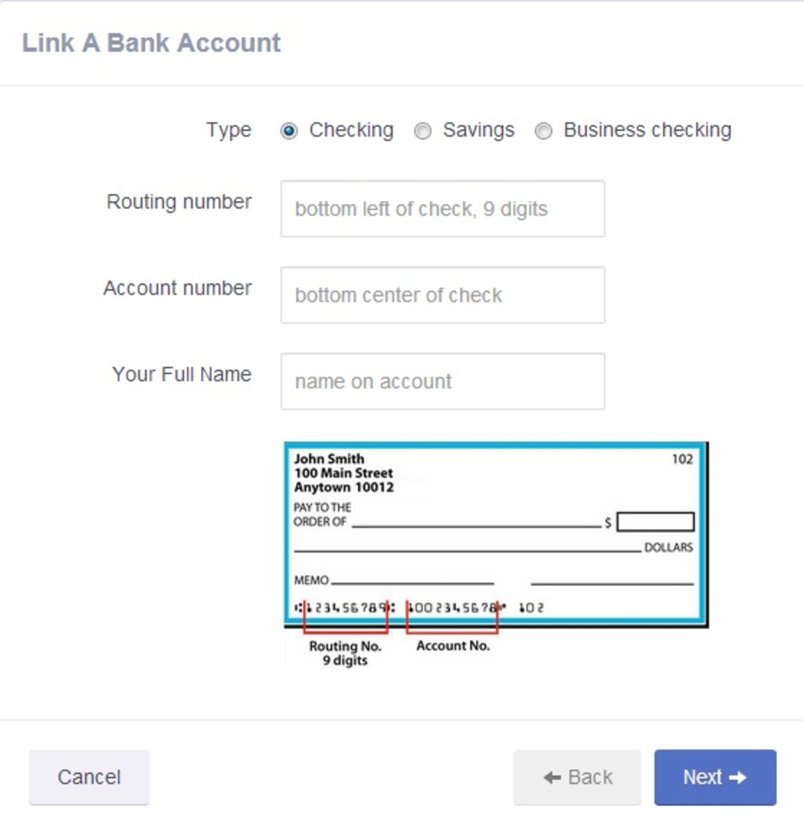 Linking a bank account to Coinbase.