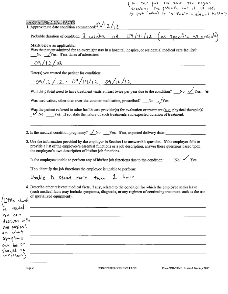 Continuous FMLA leave paperwork, page 2