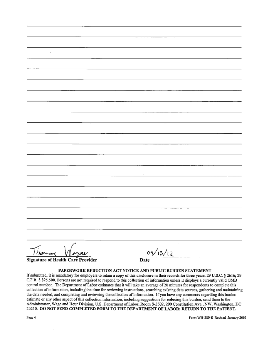 Continuous FMLA leave paperwork, page 4