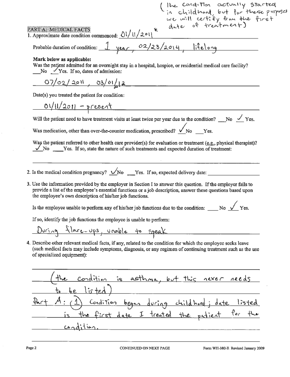 Intermittent FMLA leave paperwork, page 2