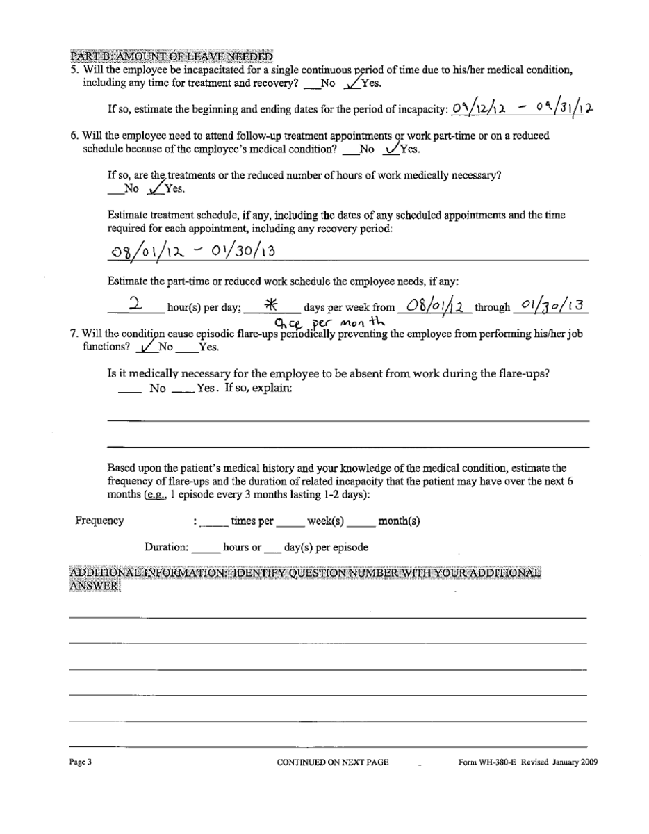 Continuous FMLA leave paperwork, page 3