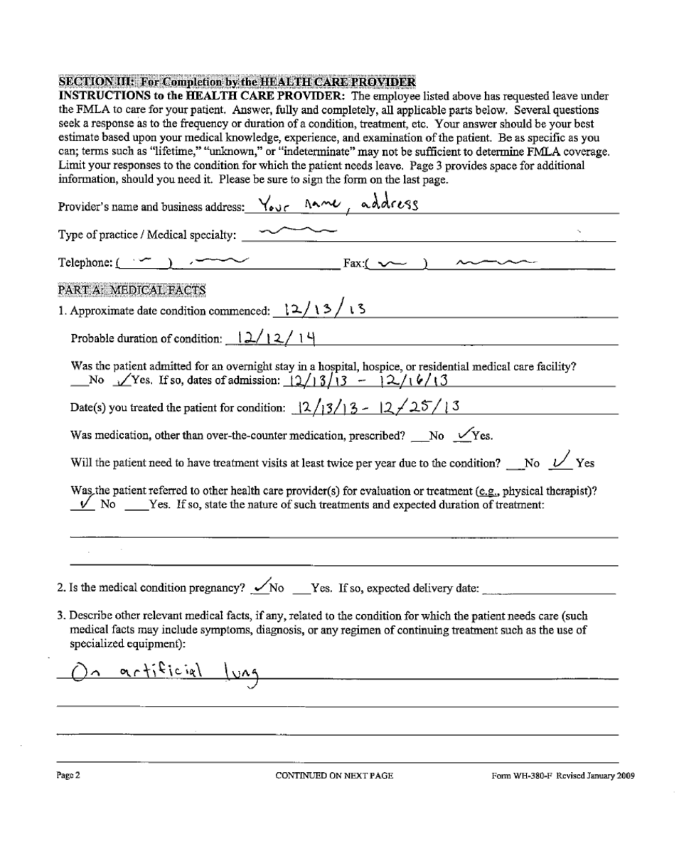 Reduced FMLA leave paperwork, page 2