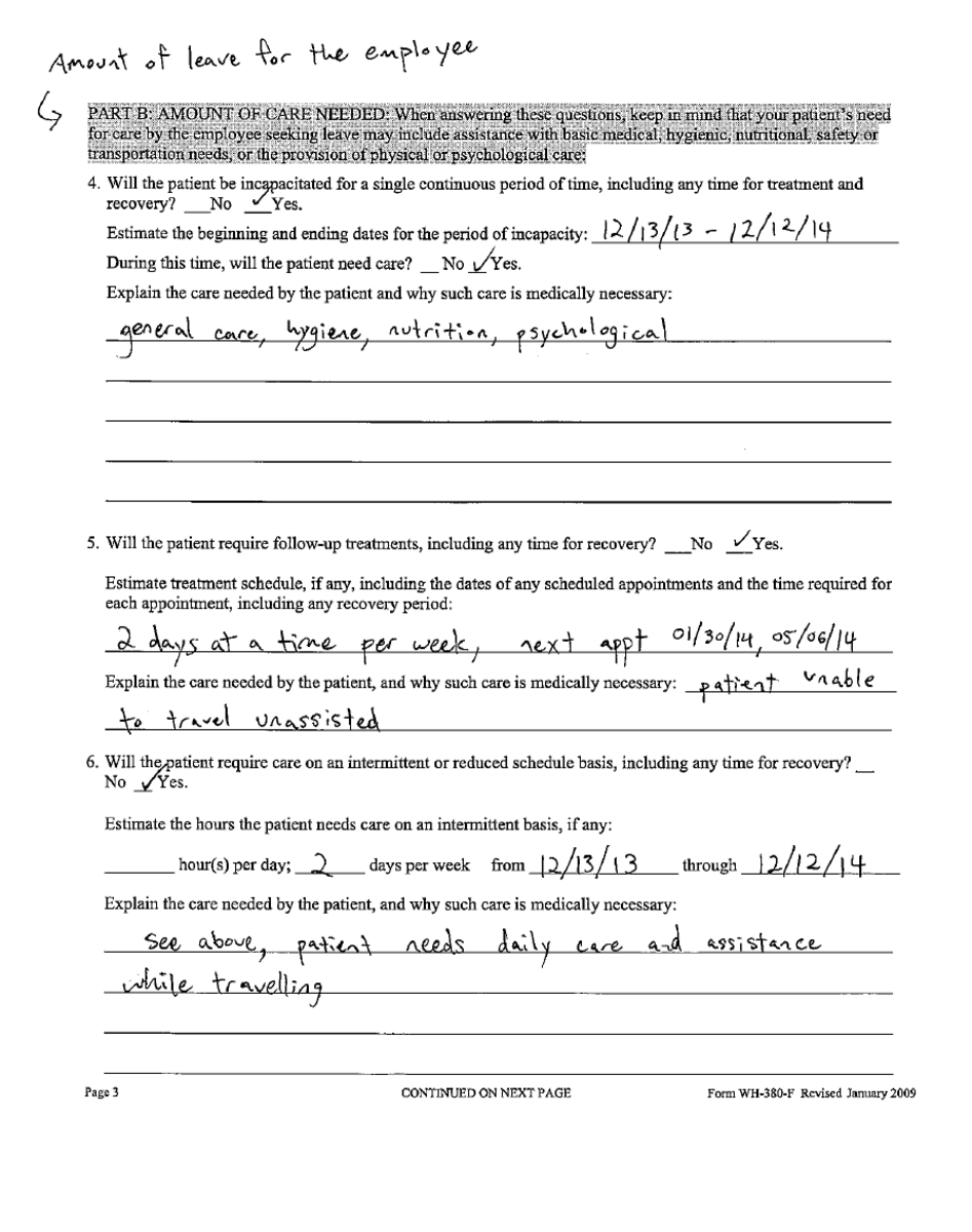 Reduced FMLA leave paperwork, page 3