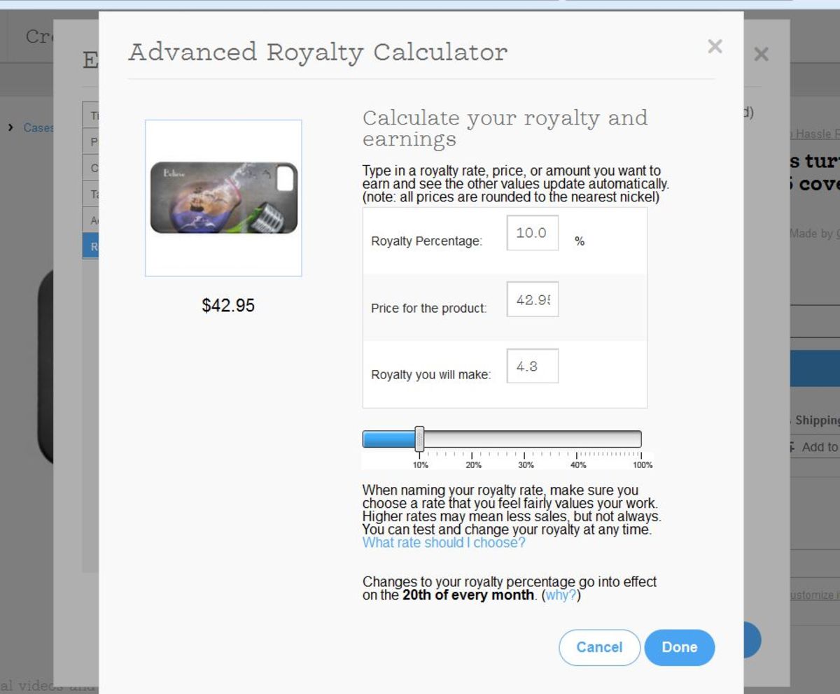 Zazzle royalty calculator