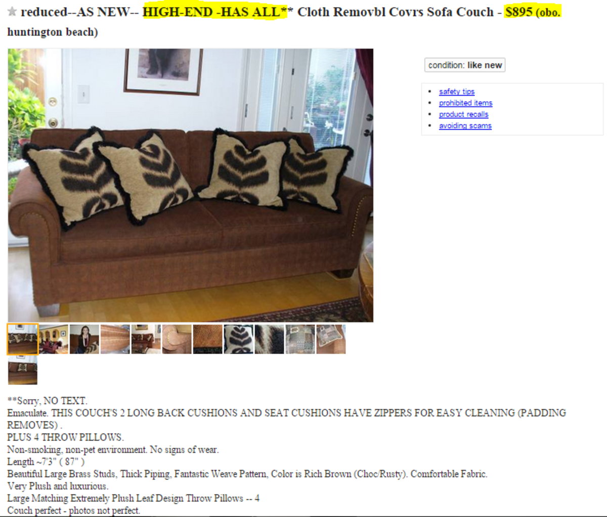 Don't bother with ones like this. This person probably paid thousands of dollars for their couch and thinks $895 is a steal.  This couch is worth about $175 on the used market.