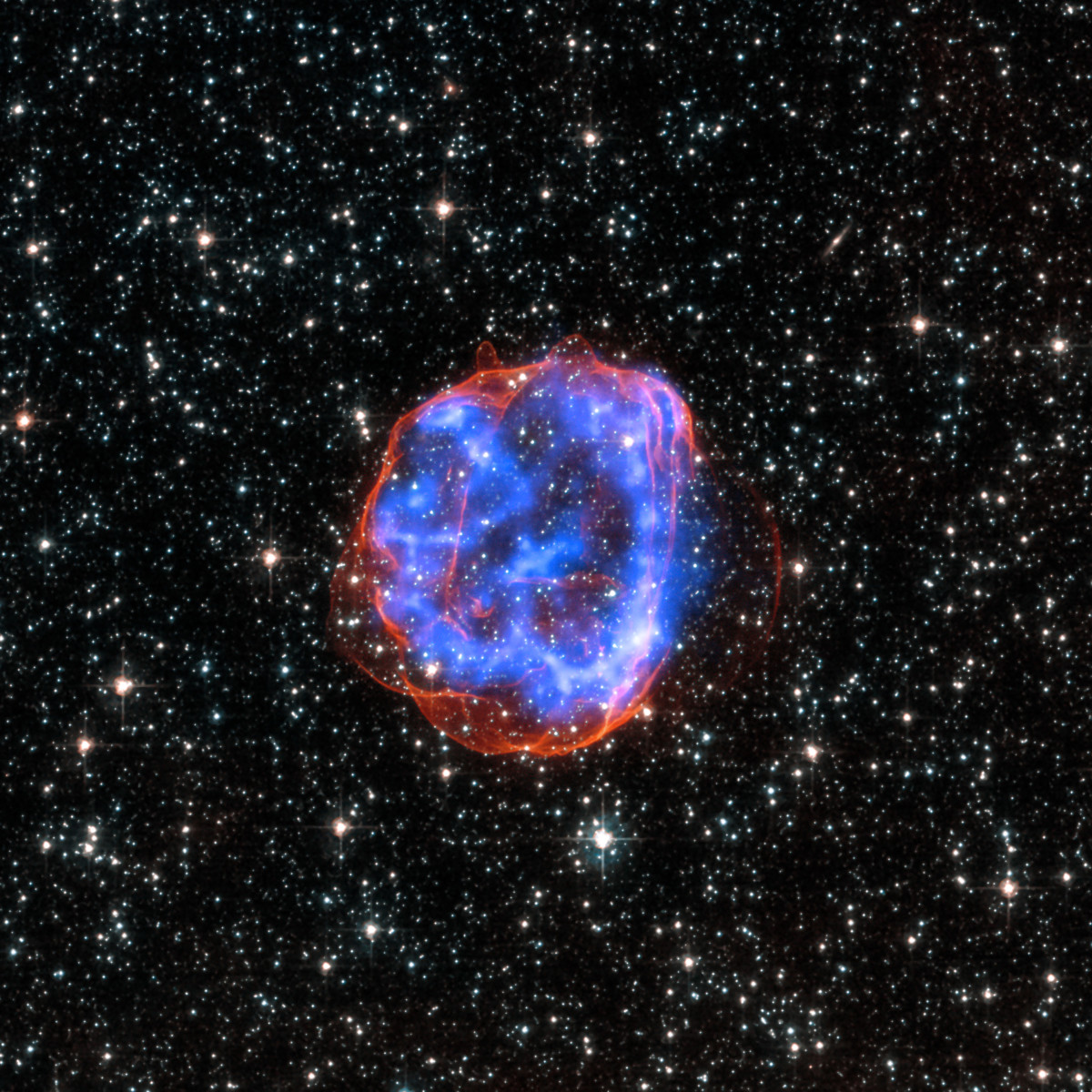 Exploding star (supernova) spewing a vast array of elements into the universe.