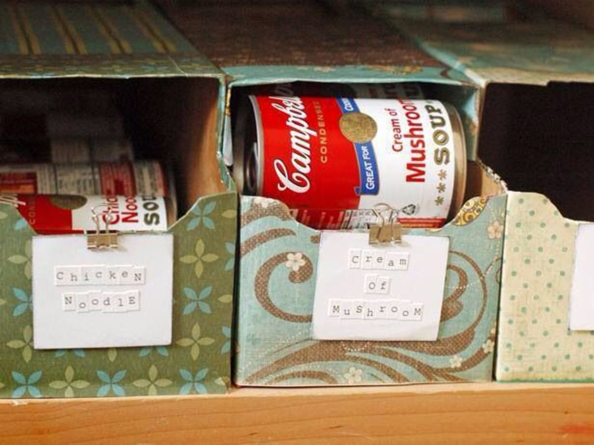 Reuse soda boxes for soup and other canned goods.