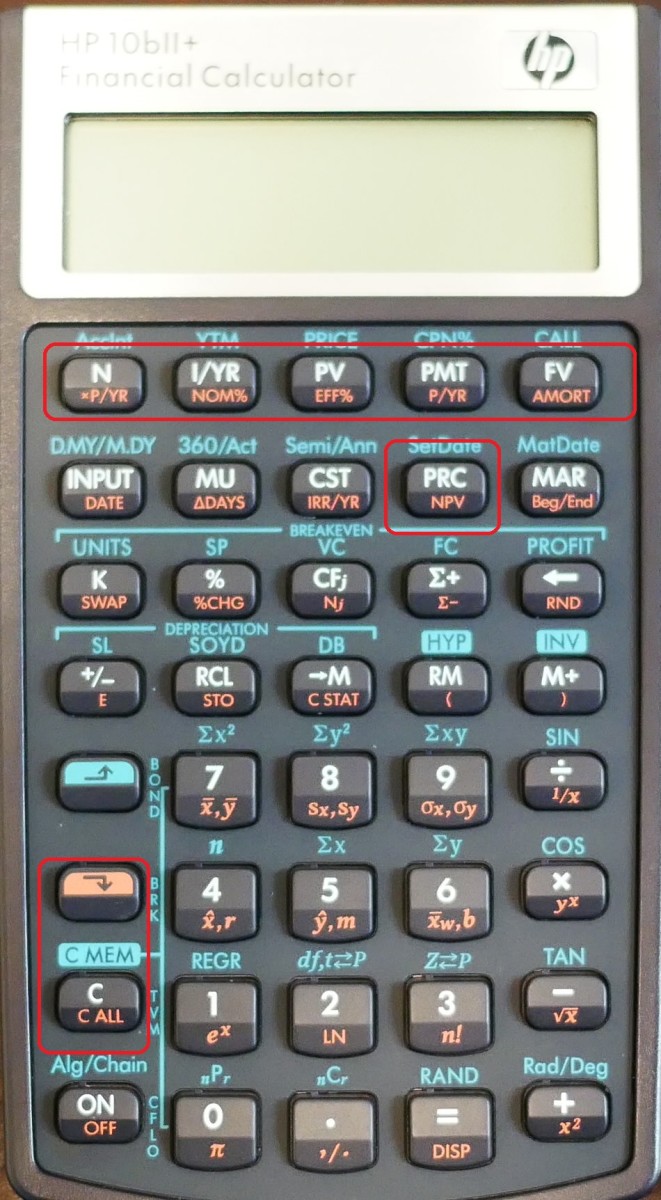 NPV calculation formula as well as the NFV calculation can be made with a calculator. This photo of an HP 10bII+ Calculator shows the exact buttons that are used to calculate NFV and NPV.
