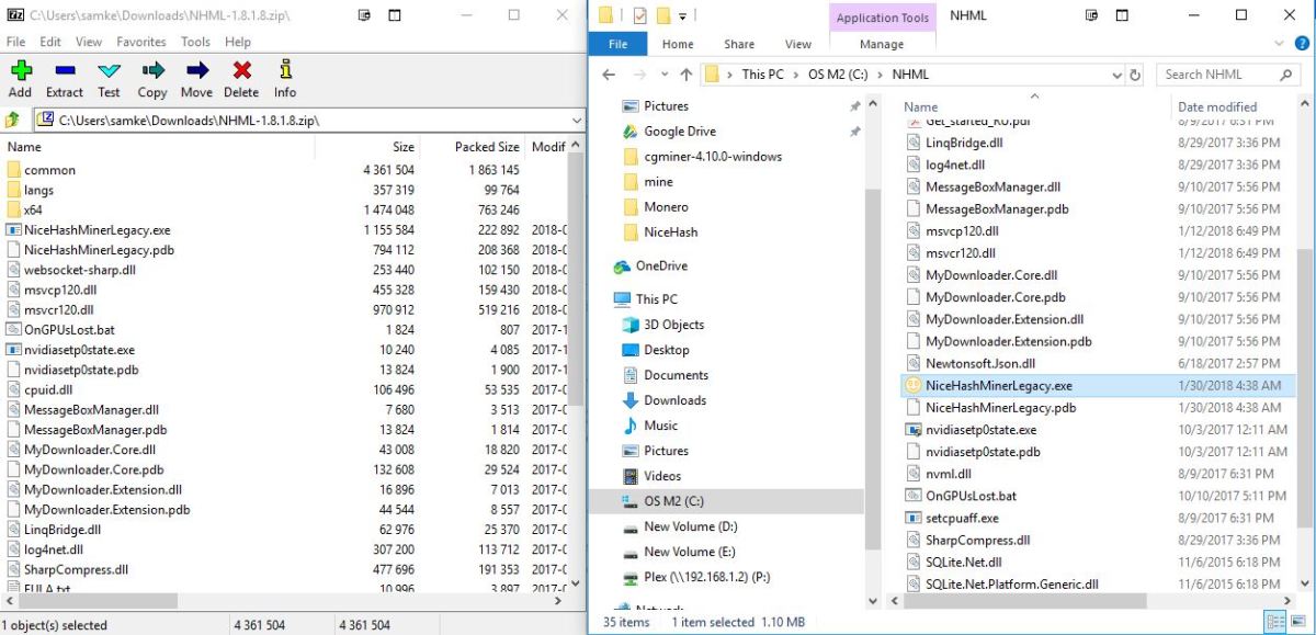 Extract the contents of the NiceHash Legacy Miner zip file to a folder on your hard drive.