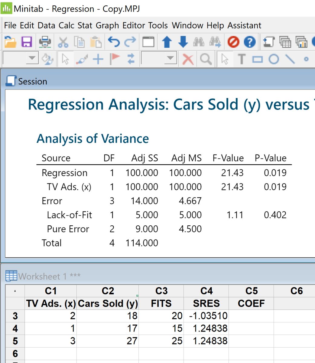 regression data analysis output standard error excel