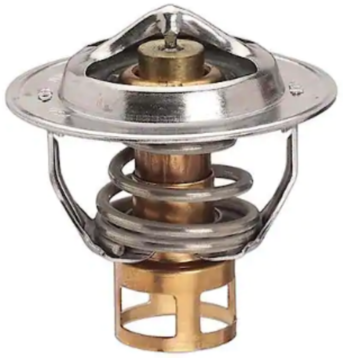 Automobile thermostat with cylindrical brass center containing wax