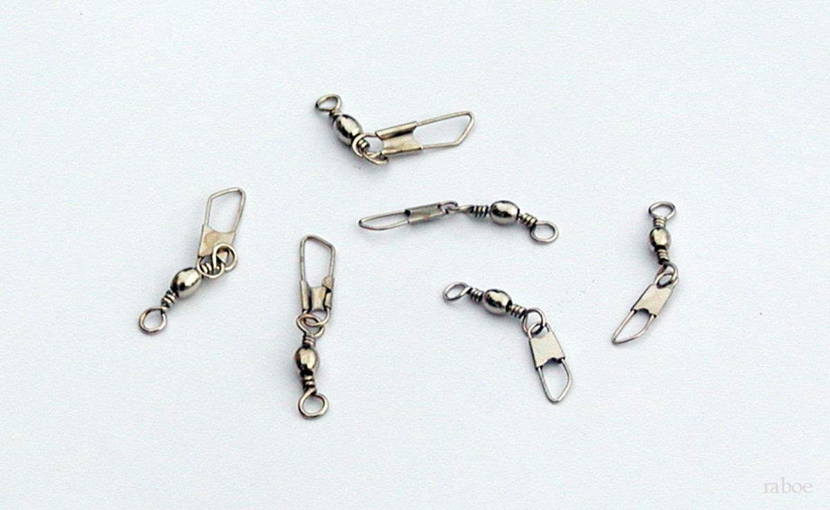 Brass fishing swivels. Because of its exposure to water, fishing tackle is frequently made of brass.