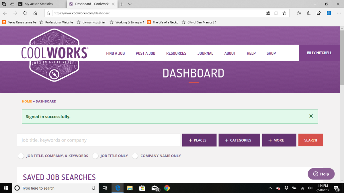 The CoolWorks Dashboard page.