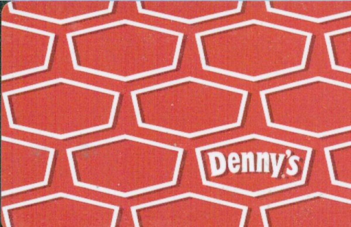This is one of the gift cards I received for Denny's. Generally they are sent in $10 increments.