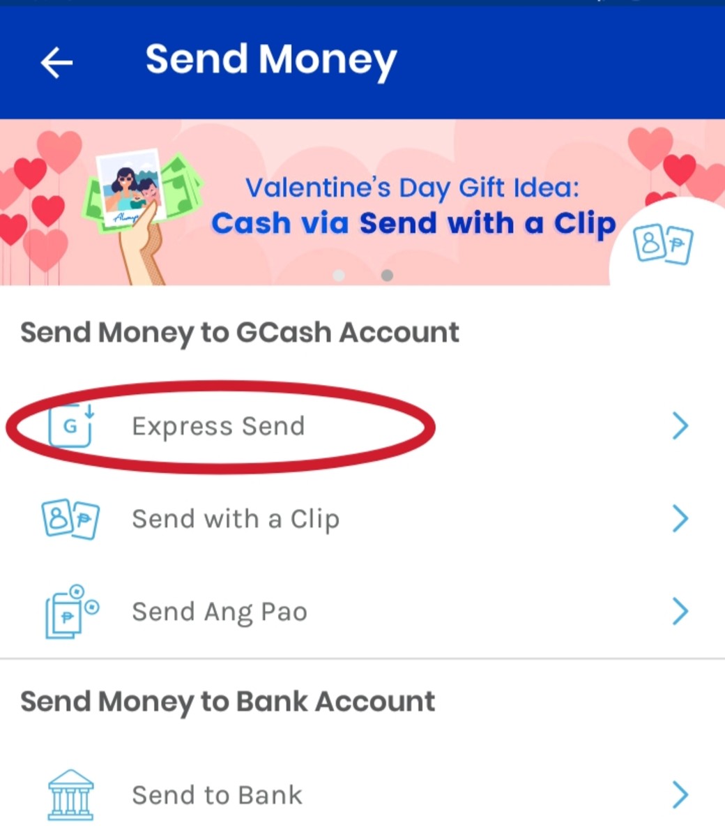 "Send Money" options