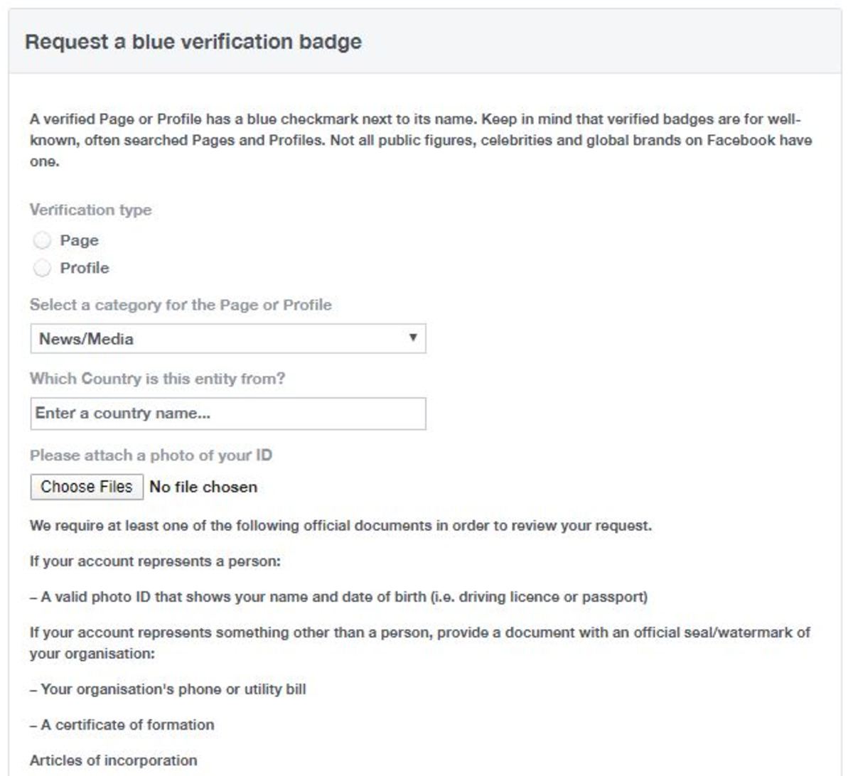 Facebook Verification Request Form