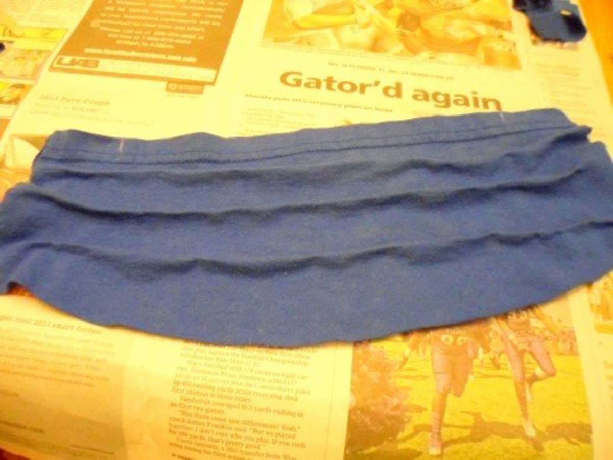 Use hot glue to make the same creases in the fabric that will cover the nose and mouth.
