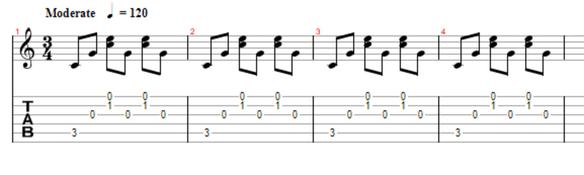 3 beat fingerstyle pattern on C major
