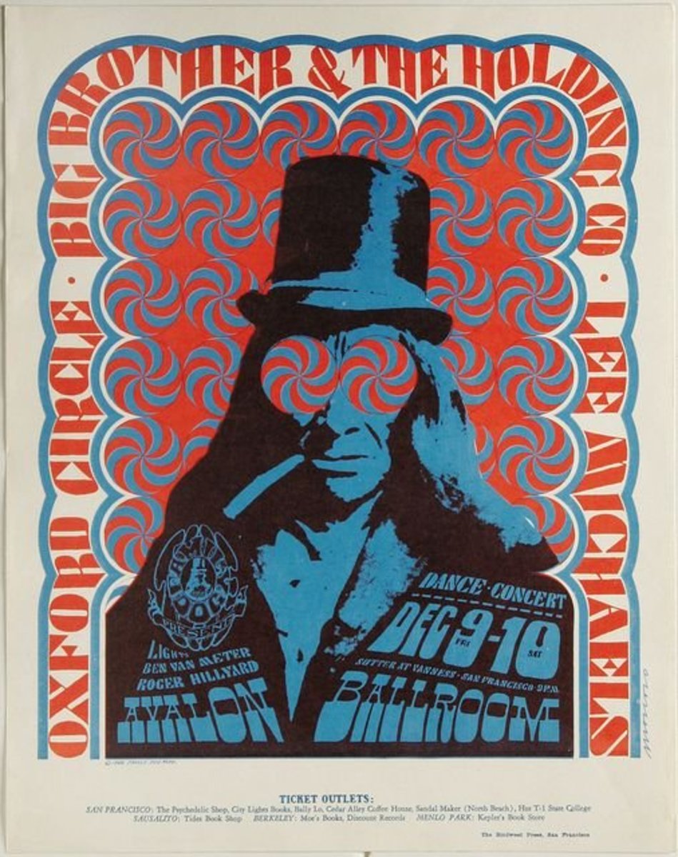 Big Brother and the Holding Company Top Hat Avalon Concert Poster Family Dog 1966 Poster Design Illustration by Victor Moscoso