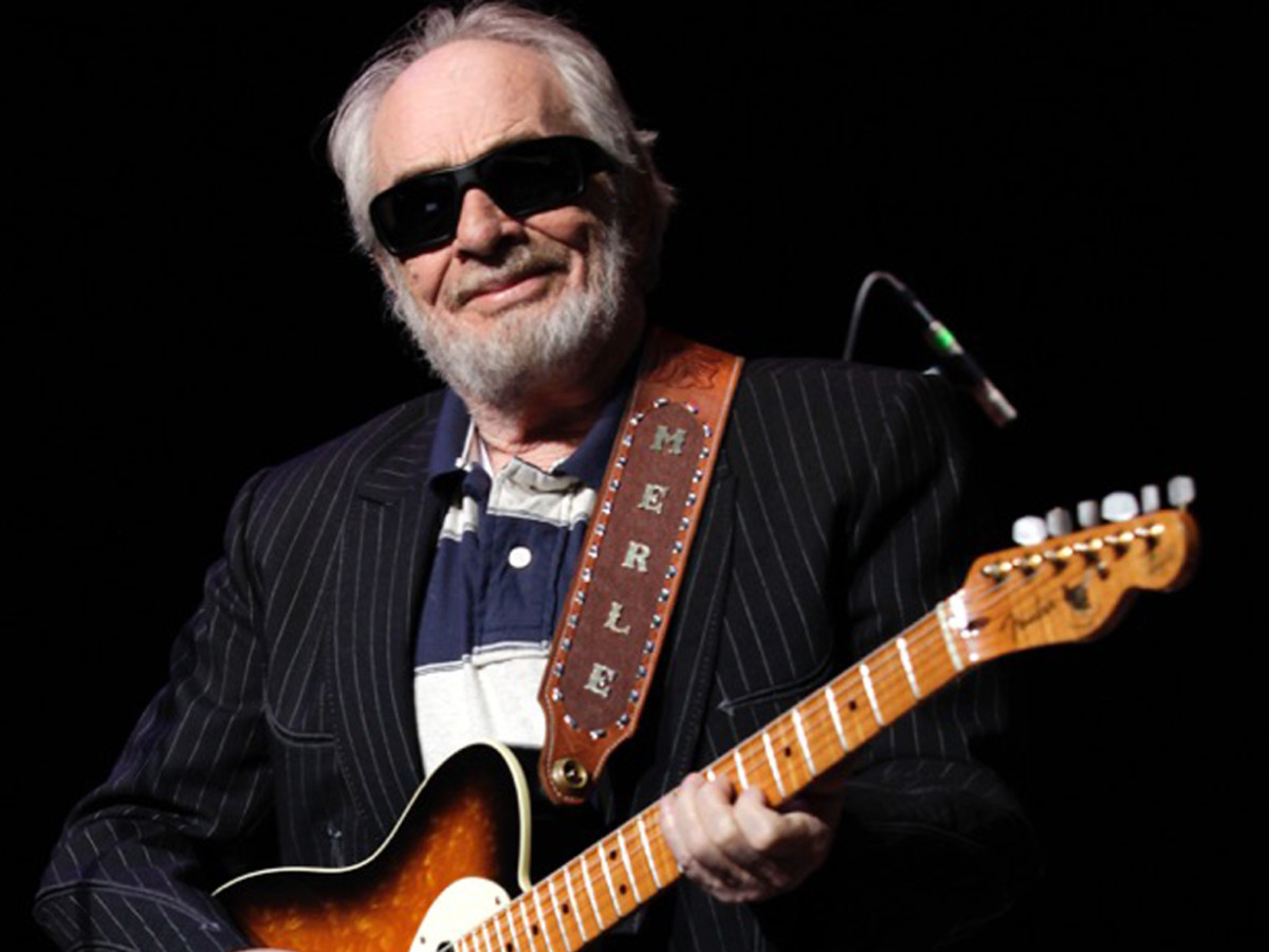Country music legend Merle Haggard with his famous Fender Tuff Dog Telecaster. 
