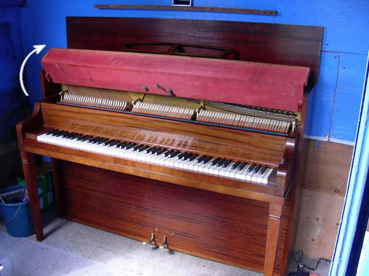 2. In a studio piano, the front covers flanges backwards.